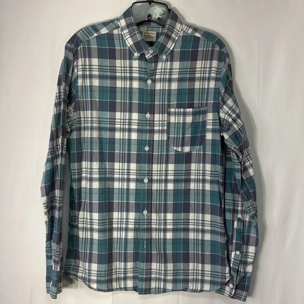 👛 J.Crew, blue cream and green lightweight plaid cotton button-down